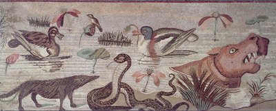 Nile Scene, detail of ducks, a snake and a hippopotamus, from the Casa del Fauno House of the Faun Pompeii by Roman